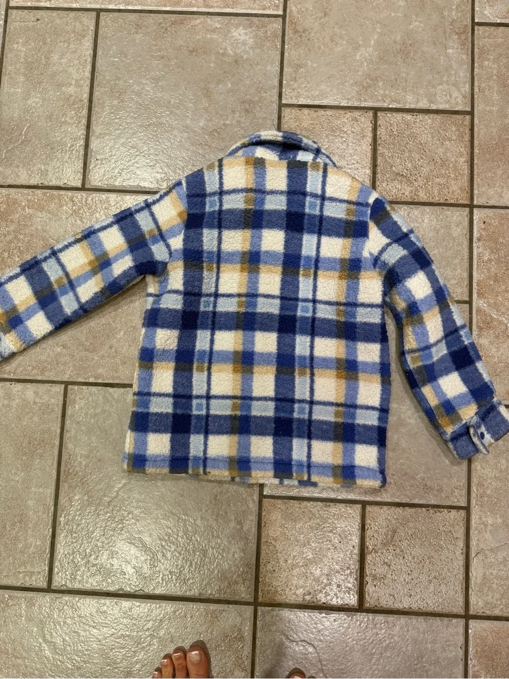 Gymboree Blue, White & Tan Plaid Fleece Pea Coat